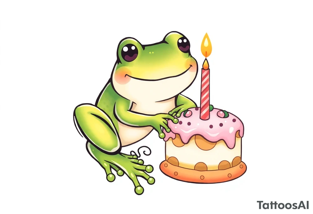 A frog and a birthday cake tattoo idea