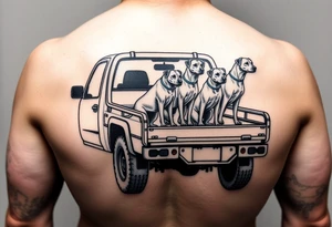 N70 toyota hilux hunting car with dogs standing on the back of the tray tattoo idea