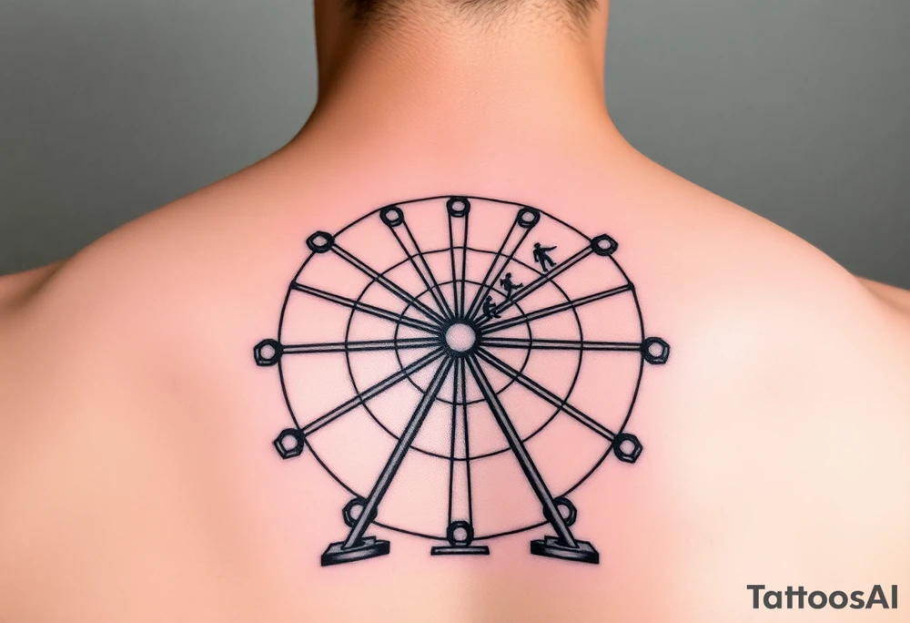 A Ferris wheel with tiny figures climbing it, representing Tris and Four’s iconic moment of trust and bravery, representing movie Divergent tattoo idea