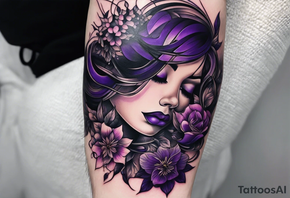 lines around wrist, abstract, black and purple, covered from wrist to forearm, fully covered, no borders, blackwork, no faces tattoo idea