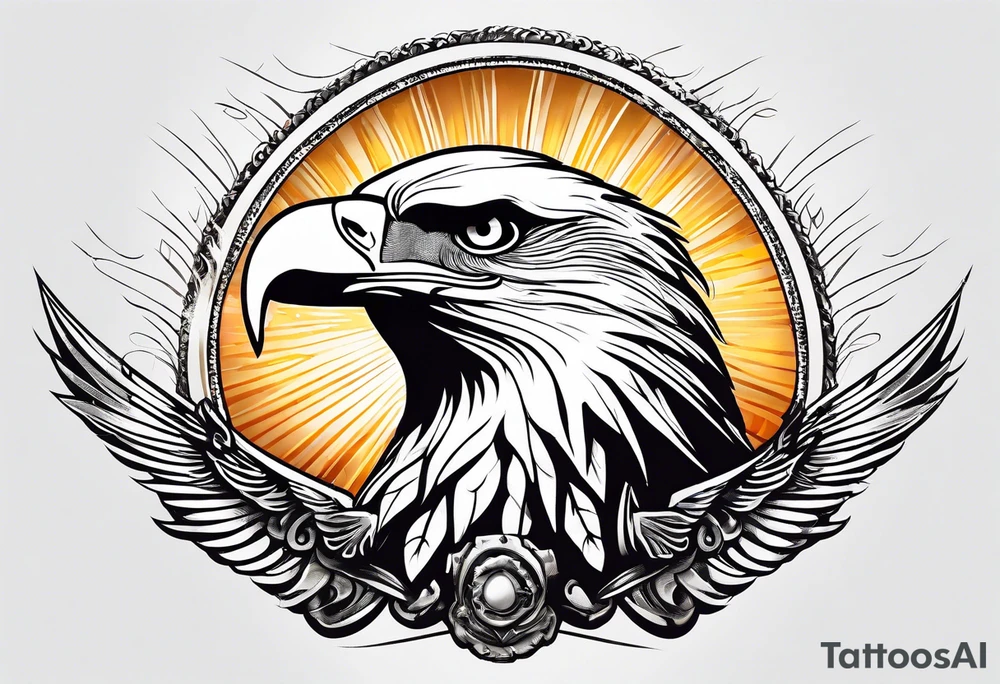 eagle gliding with sun in the back tattoo idea