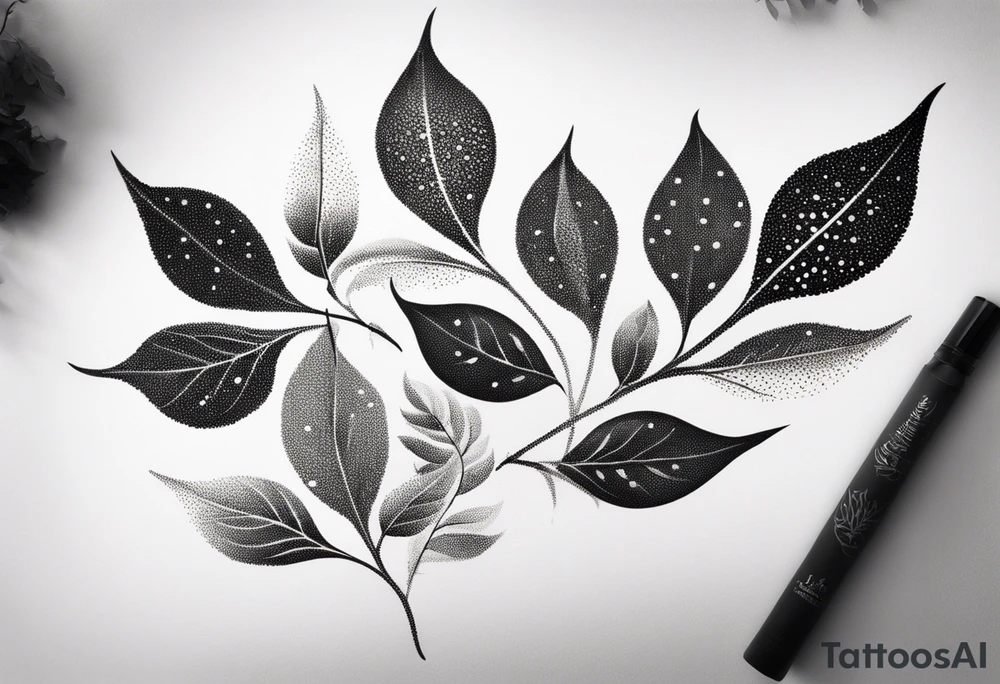 very simple leaves with flow , white background tattoo idea