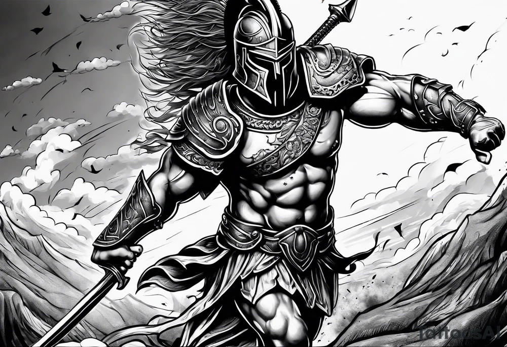 Spartan Warrior trampling the weak and hurdling the dead tattoo idea