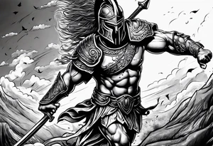 Spartan Warrior trampling the weak and hurdling the dead tattoo idea
