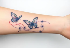 ethereal butterflies with flowing silk ribbons with vines of dandelions tattoo idea