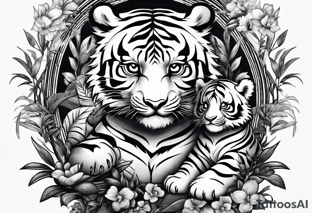 Baby tiger and panda hanging out tattoo idea