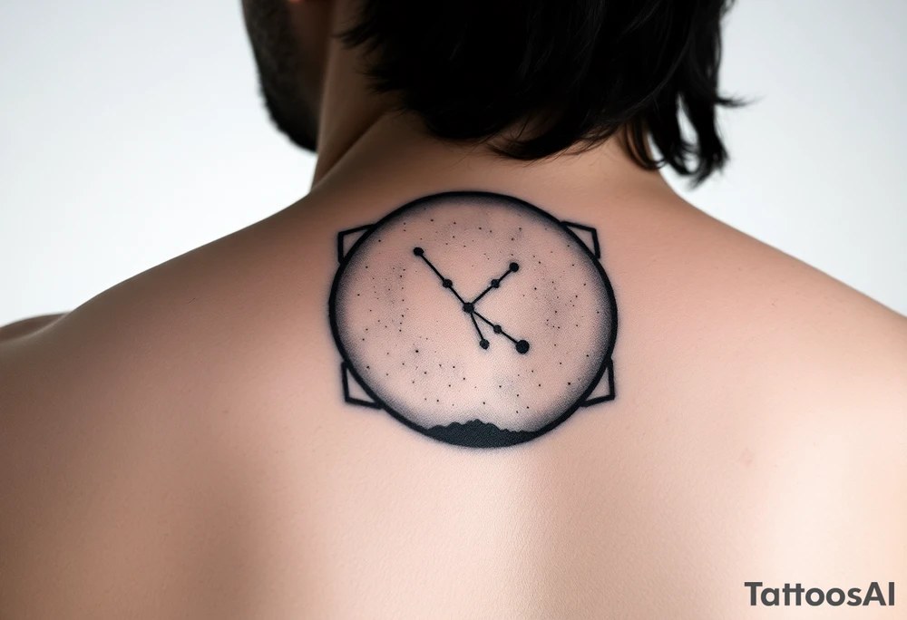 Night sky with a constellation seen through a frame of silhouette tattoo idea