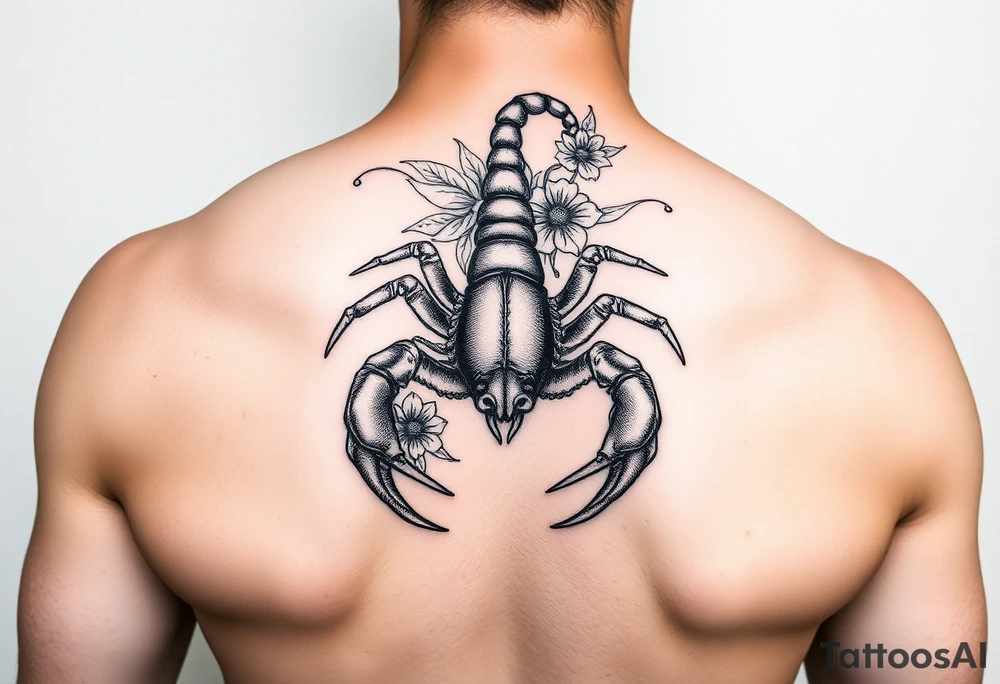 A scorpion with flowers for forearm tattoo idea