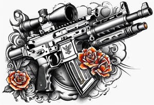 A military tattoo that includes an M4 Carbine rifle, a Beretta M9 pistol designed for the forearm tattoo idea