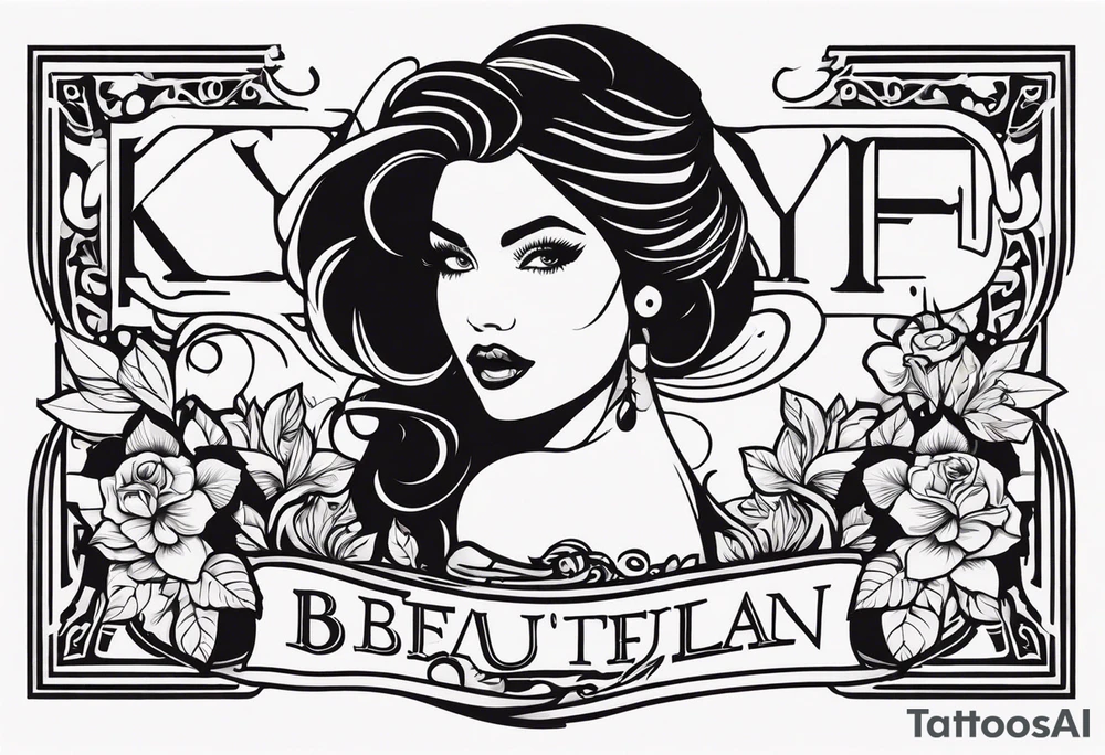 KYDF in bold on a beautiful woman tattoo idea