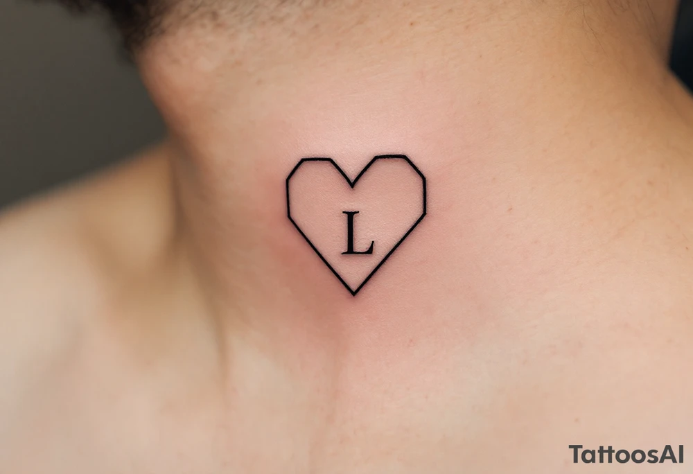 A thin-line geometric heart with a small, understated letter "L" placed subtly inside, for a sleek and contemporary look. tattoo idea