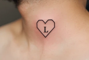 A thin-line geometric heart with a small, understated letter "L" placed subtly inside, for a sleek and contemporary look. tattoo idea