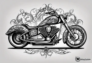 I want a detailed tattoo of a motorcycle surrounded by flames with the company name “Viking Customs” incorporated in the design tattoo idea