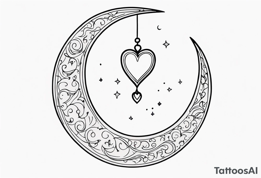 Crescent moon with hearts dangling from the bottom of it tattoo idea