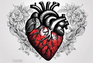 anatomical heart putting out real blood tattoo idea