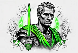 Julius Caesar tattoo with streaks of neon green lightning in the background tattoo idea