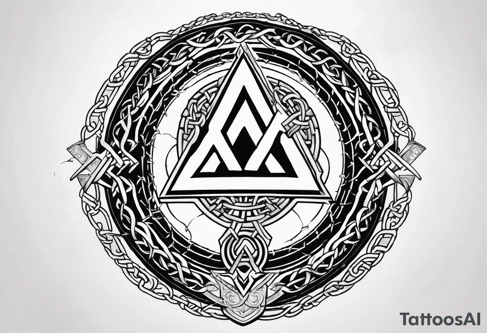 Valhalla round shield axe
Valknut barbed wire chains tattoo idea Valhalla round shield axe
Valknut barbed wire chains tattoo idea