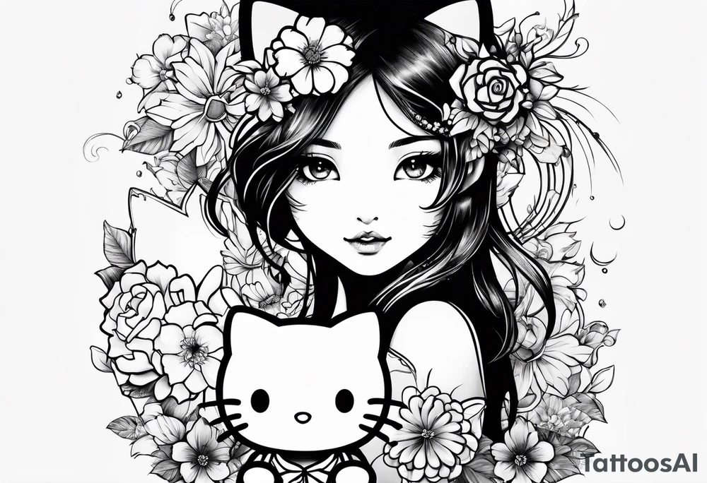 cute tattoo hello kitty and kurumi  sketches for girls in 21 century tattoo idea