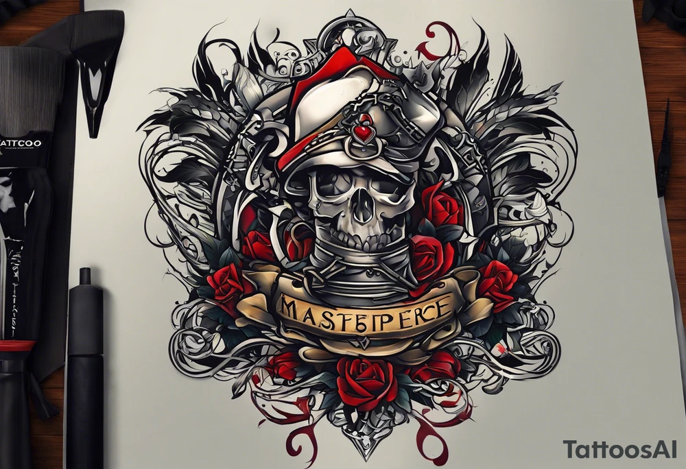 Ok so on my forearm I was wanting like a nitrous bottle with a line going into my veins and like lines weaving in and out of my veins all the way up to my chest and have a turbo heart on my left peck but on the I was also wanting brother hood embedded on the lines tattoo idea
