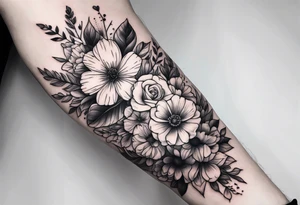 Flower bouquet on upper arm tattoo idea