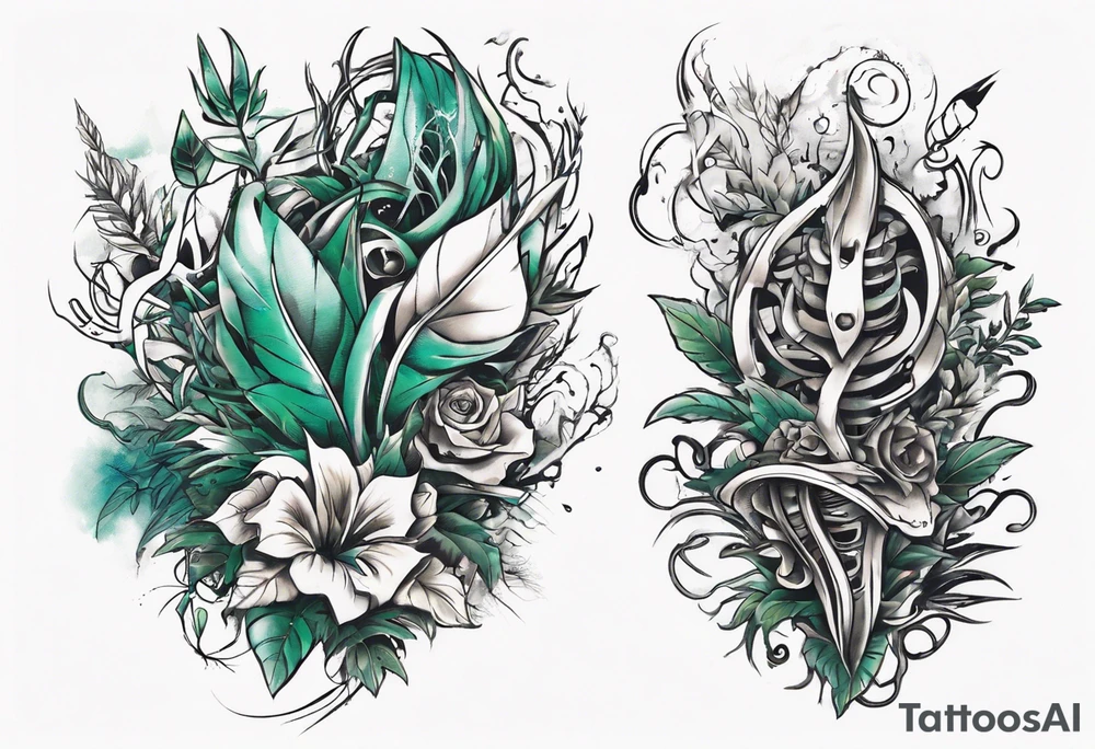 Word ‘power’ on top of plants tattoo idea