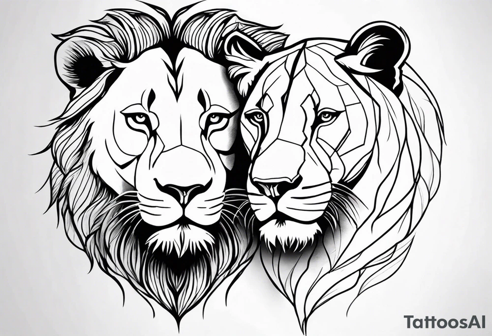 Realistic lion and lioness 
bonding tattoo idea