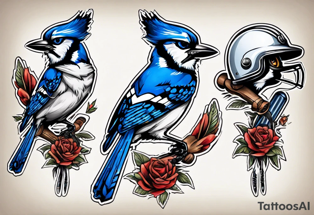 bluejay wearing cricket helmet tattoo idea