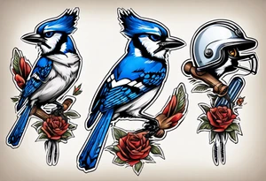 bluejay wearing cricket helmet tattoo idea