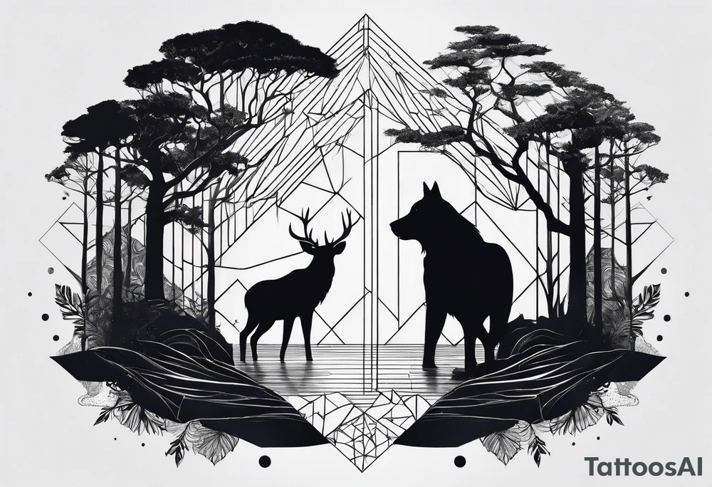 Wald silhouette mit Geometric Muster im Hintergrund tattoo idea