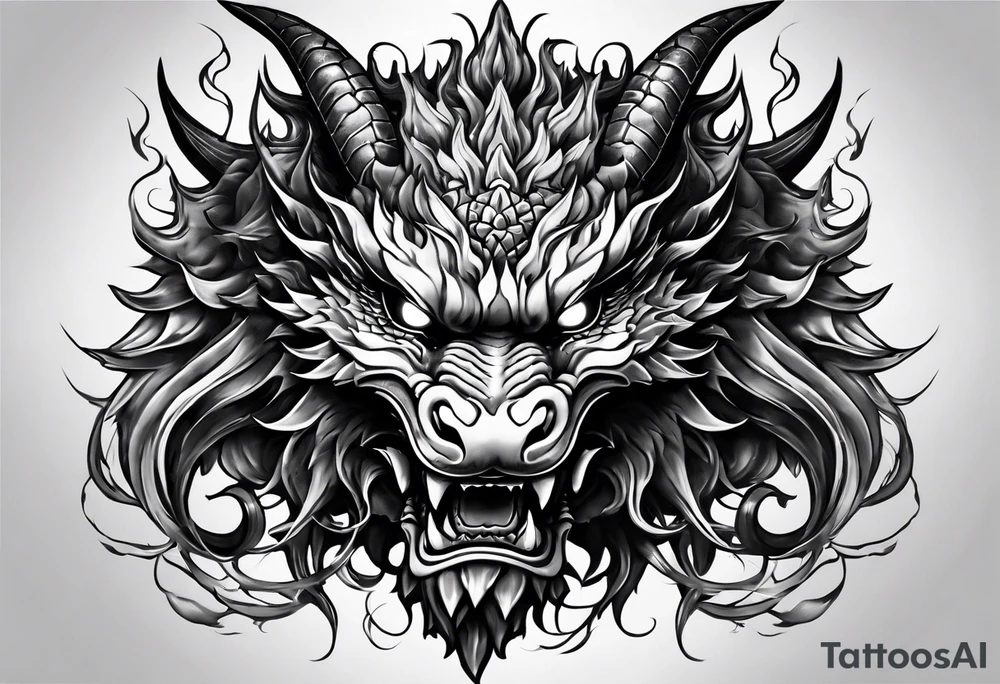 dragon mask fire tattoo idea