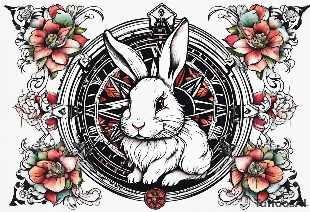 Compass wonderland  white rabbit tattoo idea