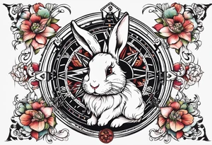 Compass wonderland  white rabbit tattoo idea