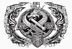 Valhalla sword shield dragon head axe viking church tattoo idea