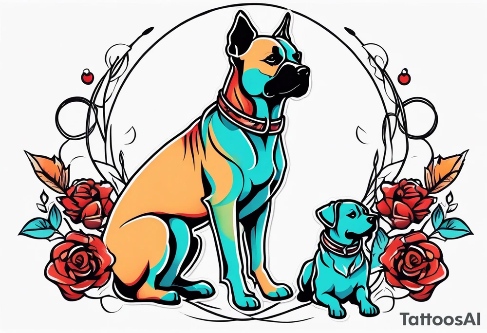 Simple colored tattoo with elements linked to bodybuilding dogs travel and freedom tattoo idea