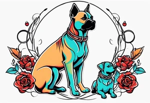 Simple colored tattoo with elements linked to bodybuilding dogs travel and freedom tattoo idea