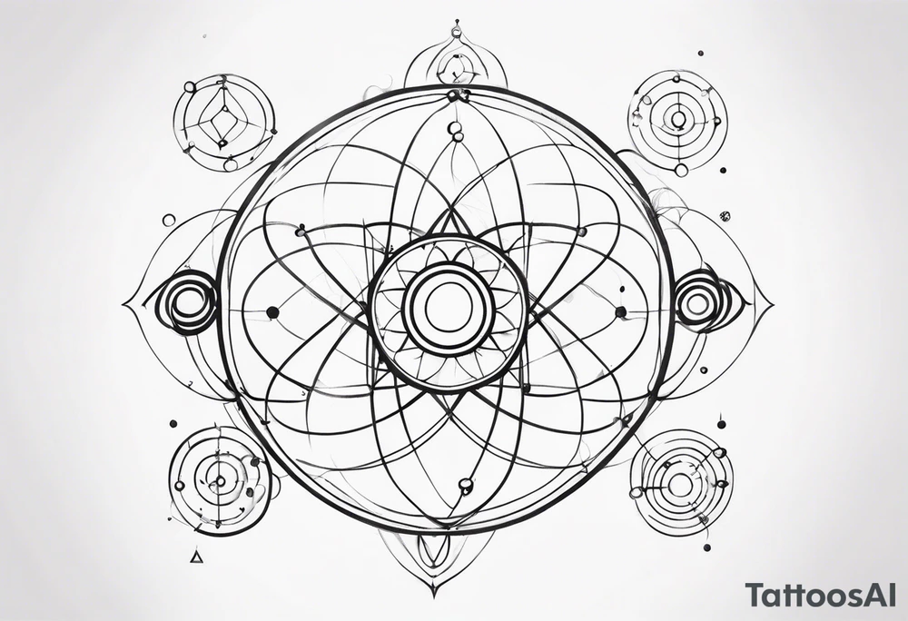 arm bracelet tatoo made of atoms with spiritual elements tattoo idea