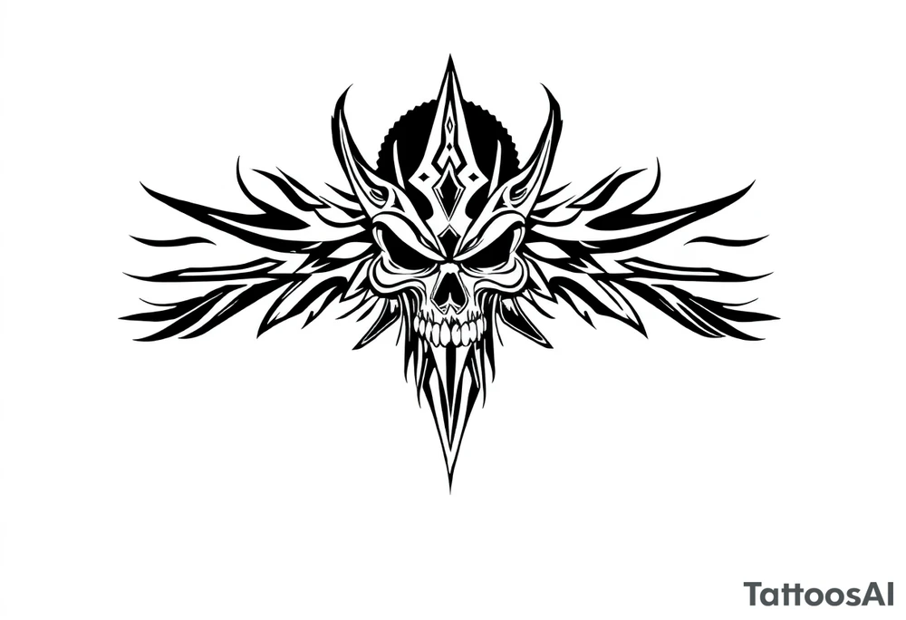 The Fiend top center piece of sleeve with tribal design surrounding covering up old tattoo tattoo idea