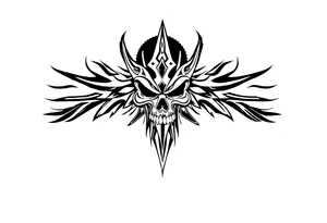 The Fiend top center piece of sleeve with tribal design surrounding covering up old tattoo tattoo idea