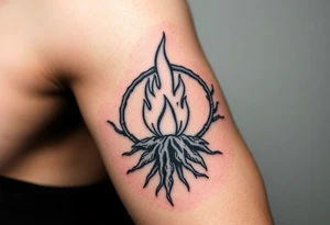 flame in a roots sphere, with a roots arch tattoo idea