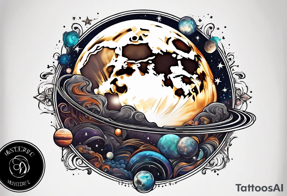 moon, stars, planets tattoo idea