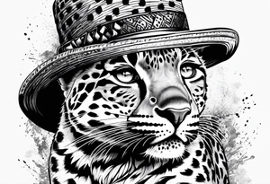 baby leopard walking with a straw hat tattoo idea