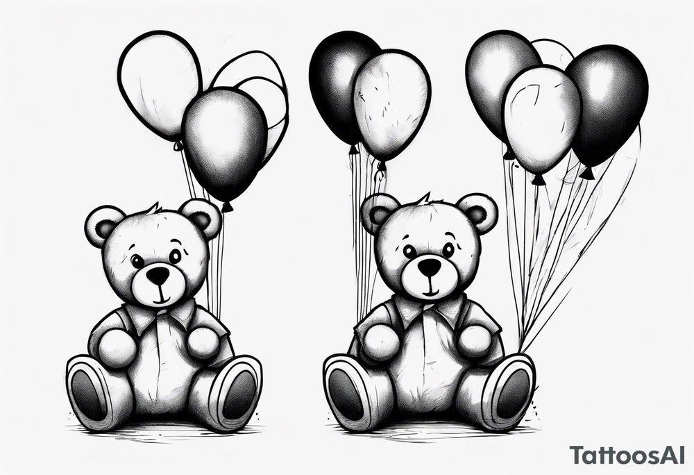 Teddy bear holding on to balloons and wearing a T-shirt tattoo idea