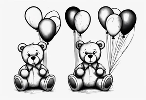 Teddy bear holding on to balloons and wearing a T-shirt tattoo idea