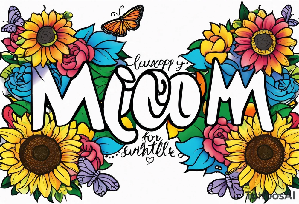 Memorial arm sleeve for mom with rainbow sunflowers and butterflies tattoo idea