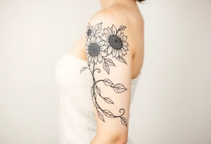 Bohemian, hippie sunflowers/mandalas growing along a swirly vine tattoo idea