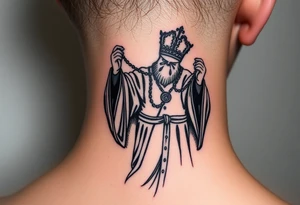 russian orthodox priest in a fully detailed garment swinging censer chains tattoo idea