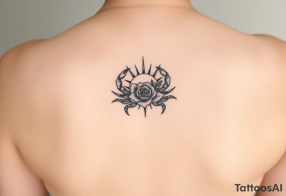 Crab sun and rose tattoo idea