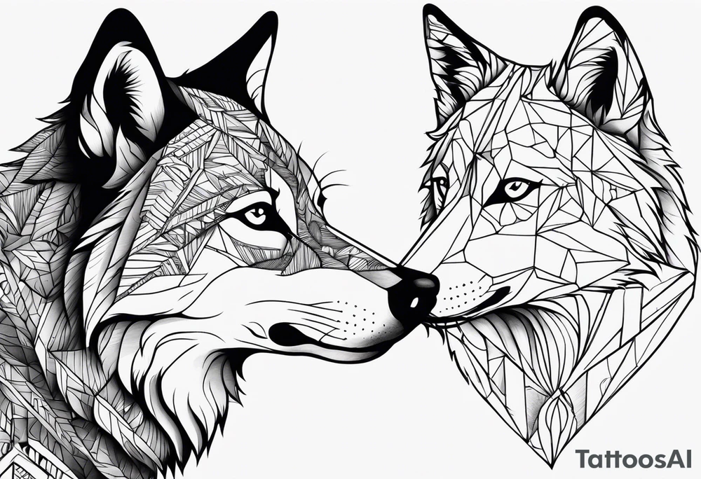 Un loup énervé avec la moitié de sa tête droite en squelette tattoo idea
