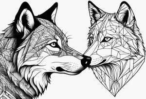 Un loup énervé avec la moitié de sa tête droite en squelette tattoo idea