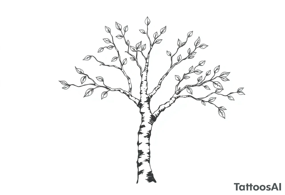 birch tree with leaves tattoo idea